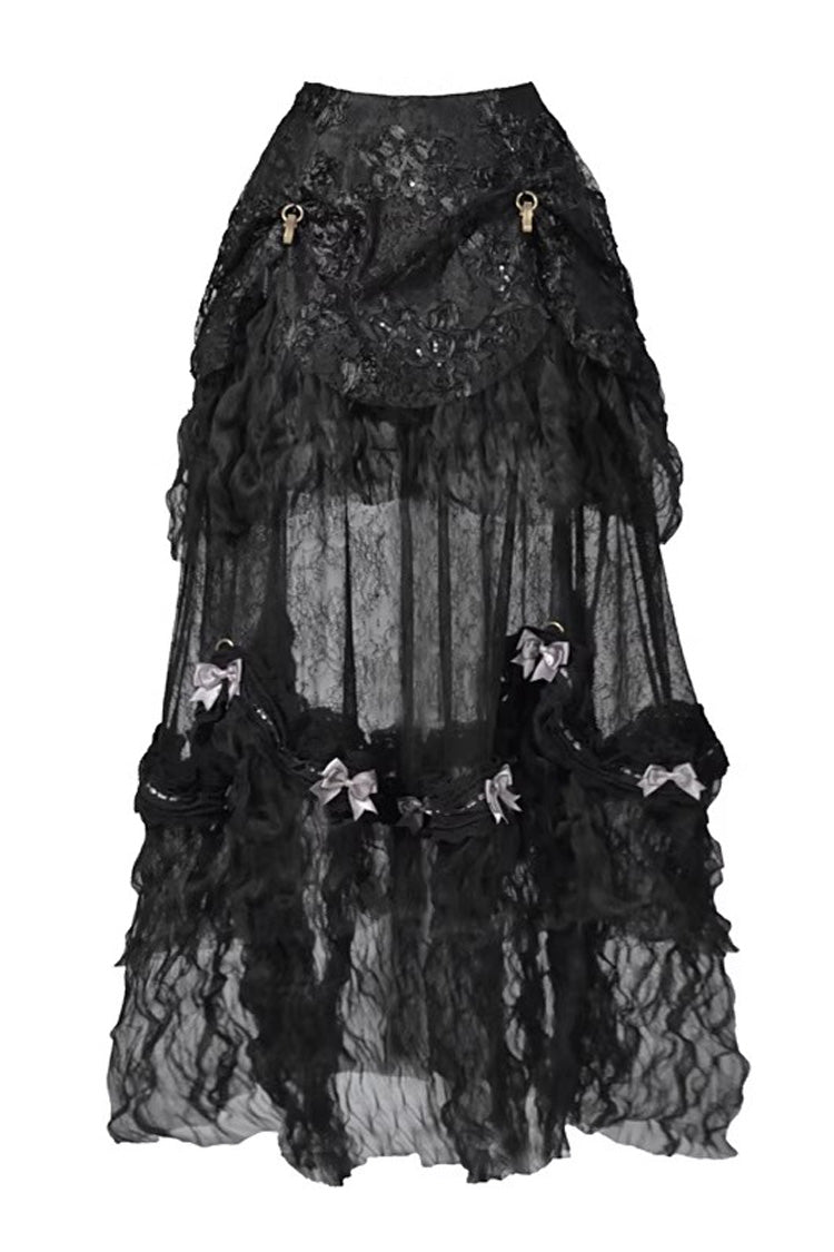 Ebony French Ruffle Embroidered Lace Long Skirt - Cupid’s Magic Box