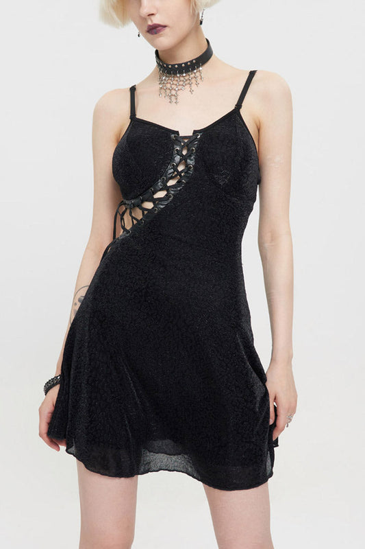Chest Cross Straps Suspenders Backless Punk Dress