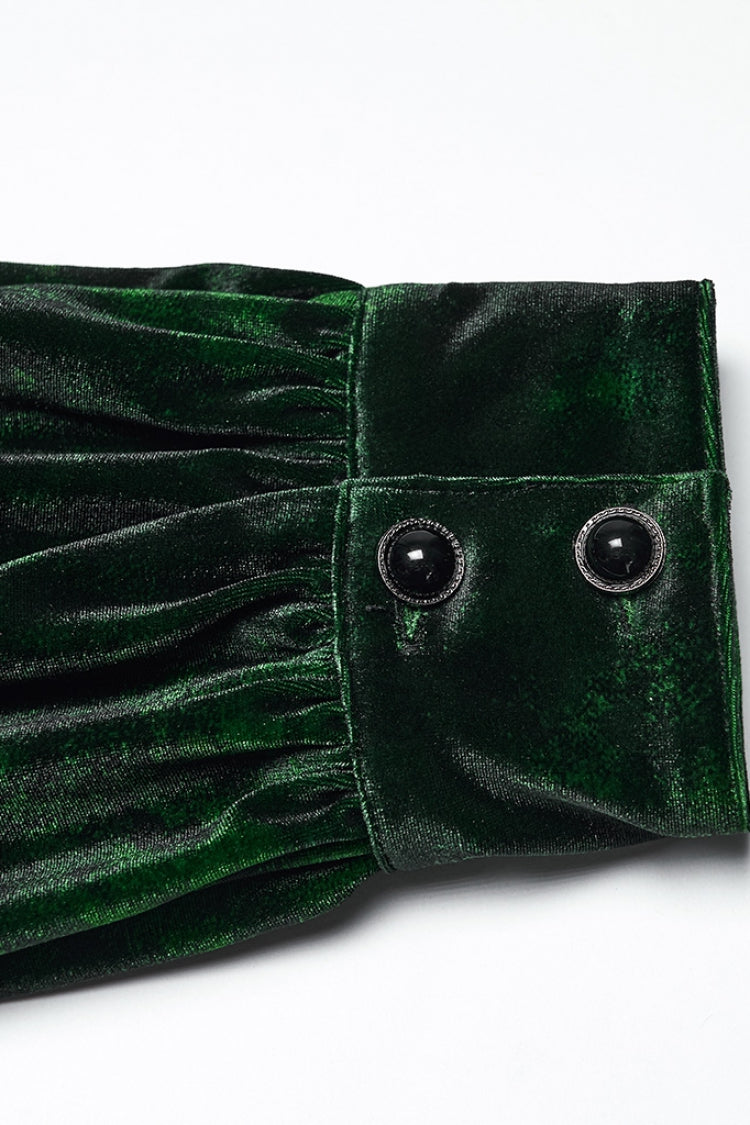 Emerald Men's Gothic Shirt with Puff Sleeves and Lapel Collar