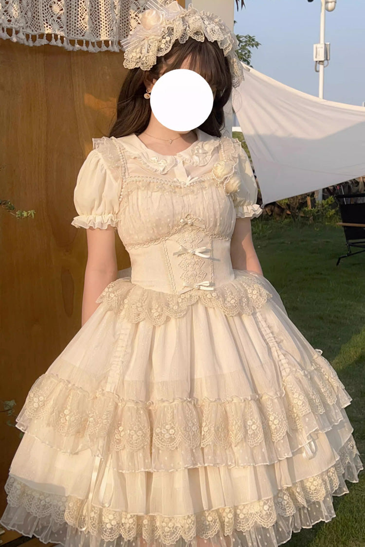 Apricot Multi-Layer Annie's Tea Party Ruffle Hanayome Sweet Lolita Jsk Dress