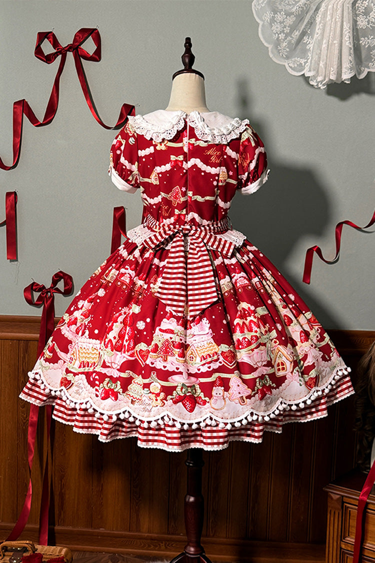 Mint Strawberry Dessert Printed Sweet Lolita Dress - Doll Collar Short Sleeved