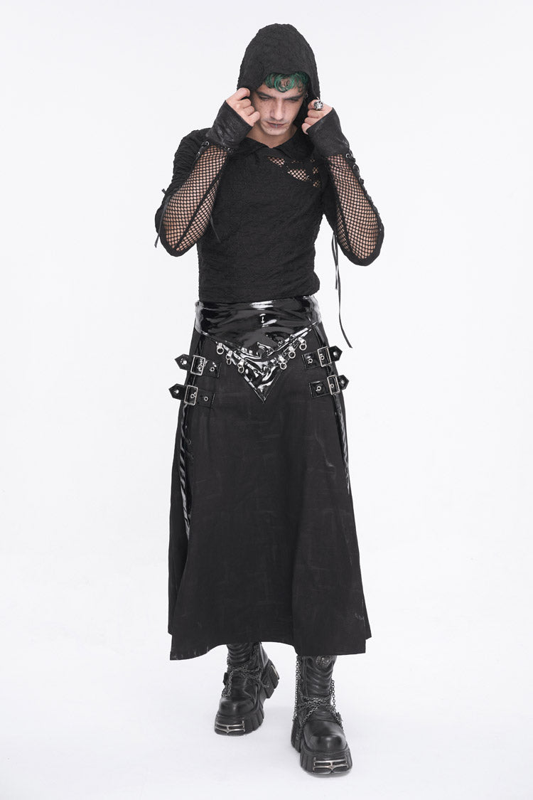 Patent Split Front Punk Skirt for Men