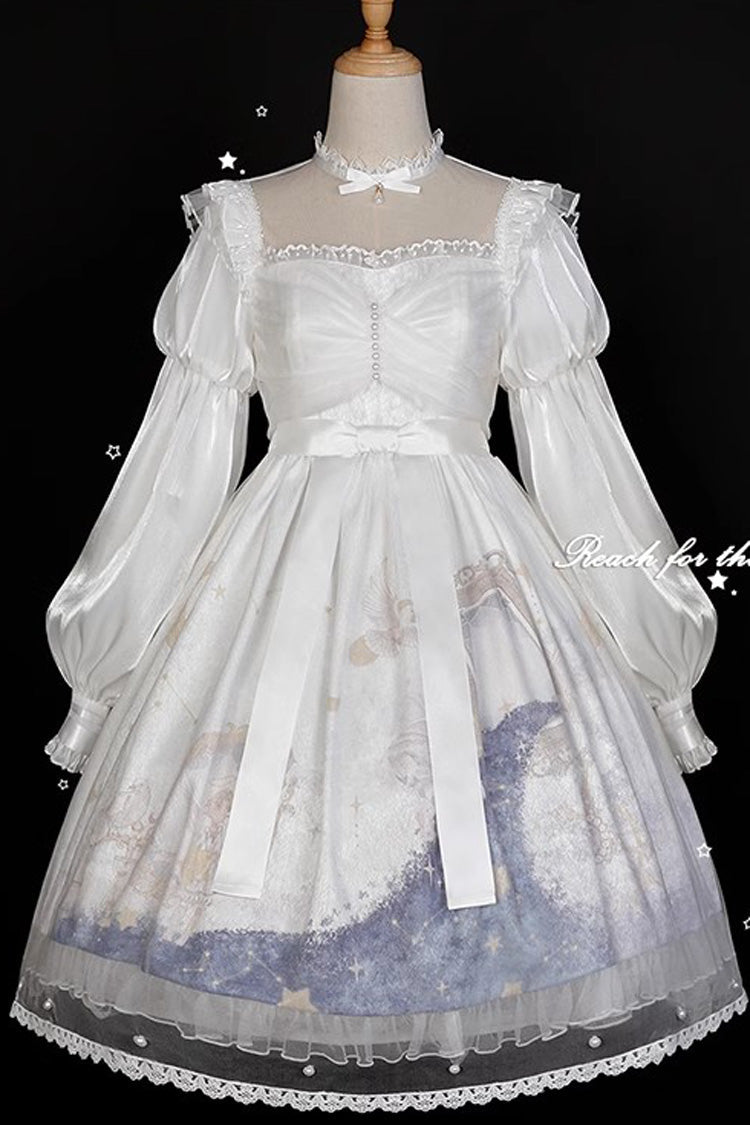 Multicolor Lantern Sleeve Print Ruffle Sweet Lolita JSK