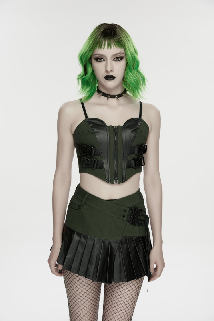Spliced Lace Lace-Up Slim Color-Blocked Corset - Punk