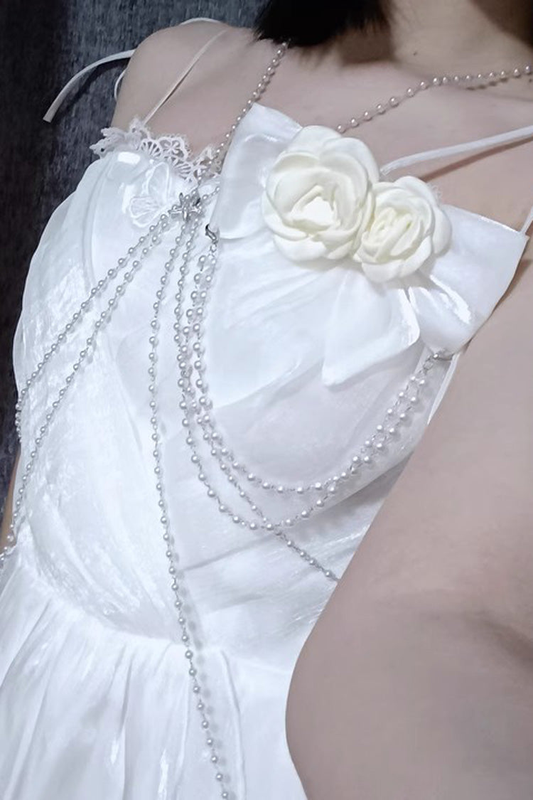 White Asymmetric Sweet Lolita JSK Dress with Chiffon and Bowknot Backless Style