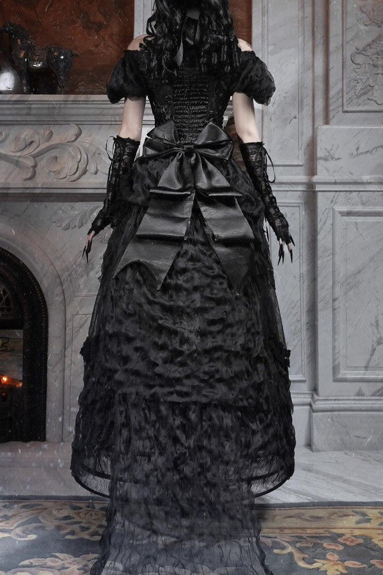 Ebony French Ruffle Embroidered Lace Long Skirt - Cupid’s Magic Box
