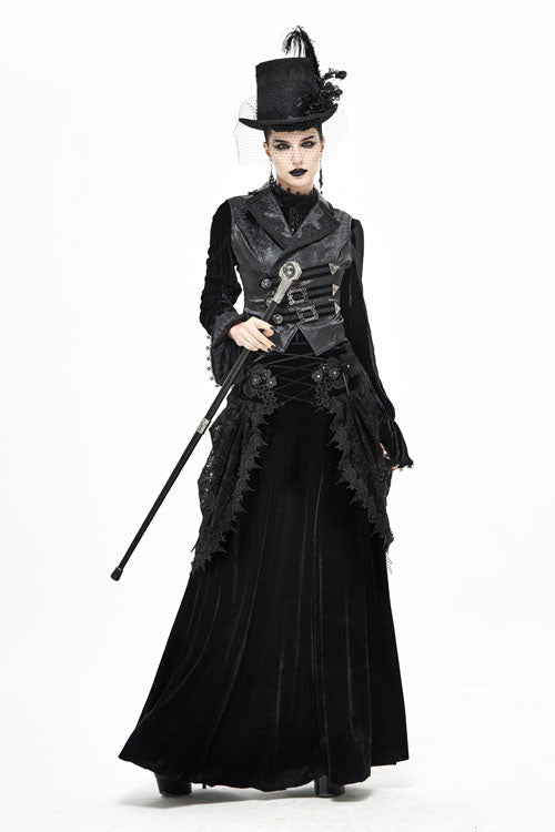 Obsidian Velvet Cardigan with Gothic Skirt