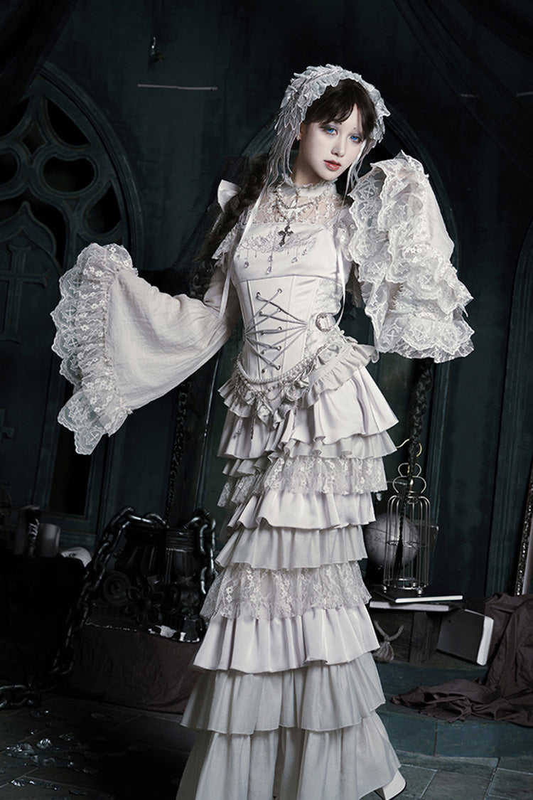Bionic Doll Square Collar Gothic Lolita Corset Set with Fishtail Skirt, Multi-Layer Ruffles