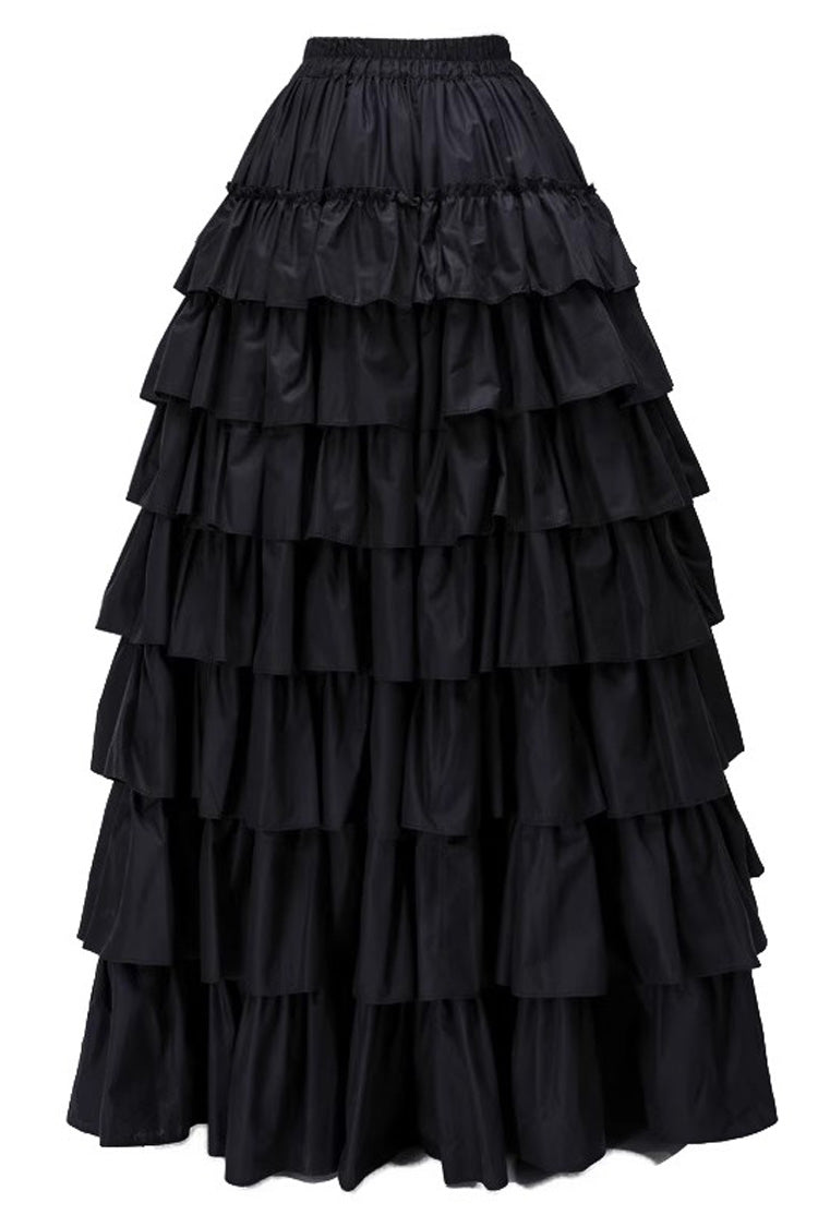 Vintage Lolita Skirt with Multi-Tiered Ruffles, Black