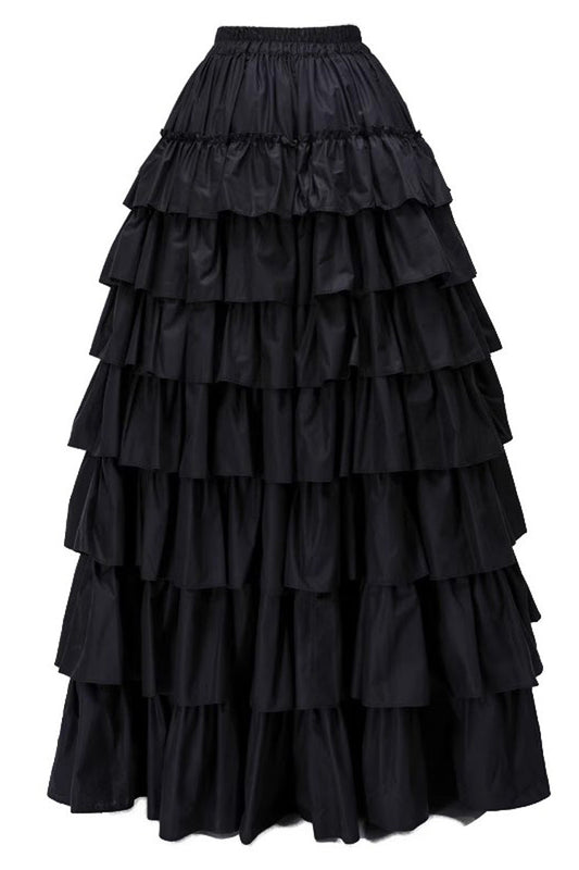 Vintage Lolita Skirt with Multi-Tiered Ruffles, Black