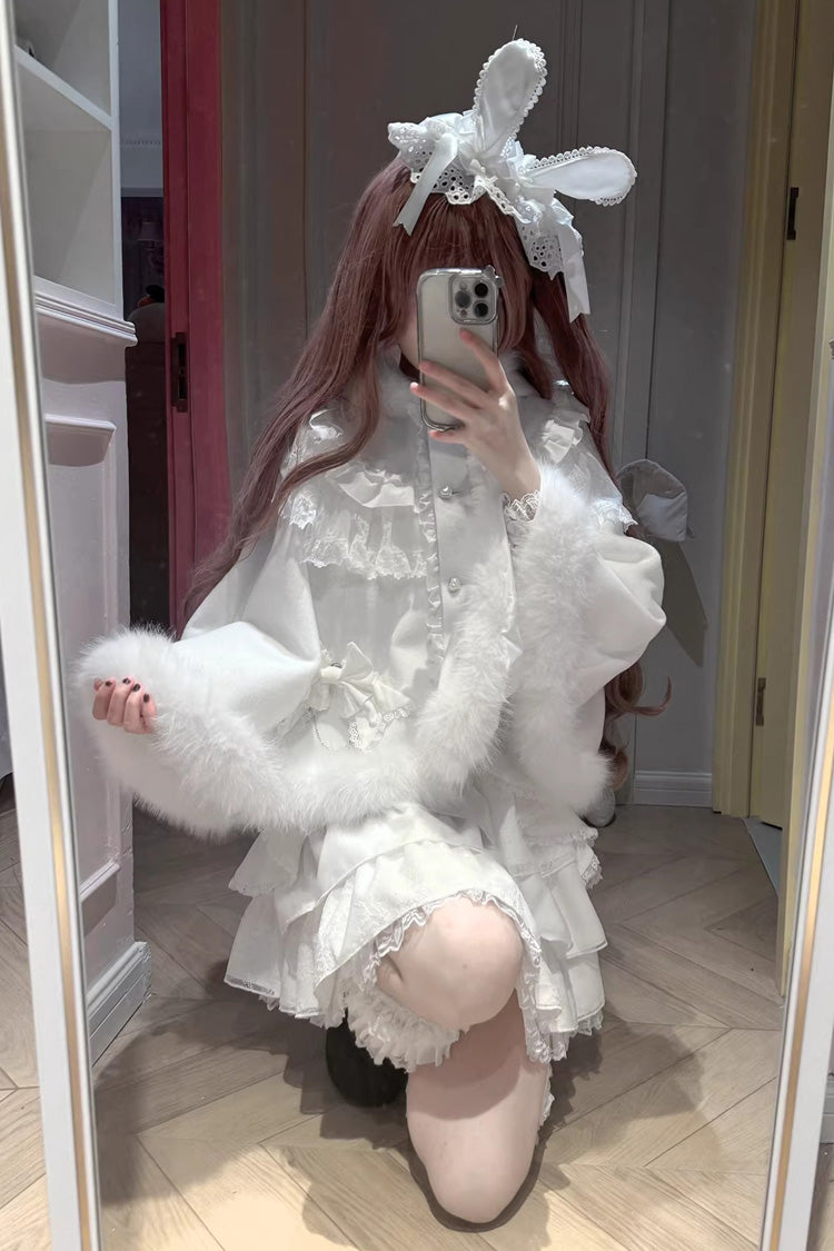 Ivory Long Sleeve Layered Skirt Set with Bows - Snow Season Love Letter