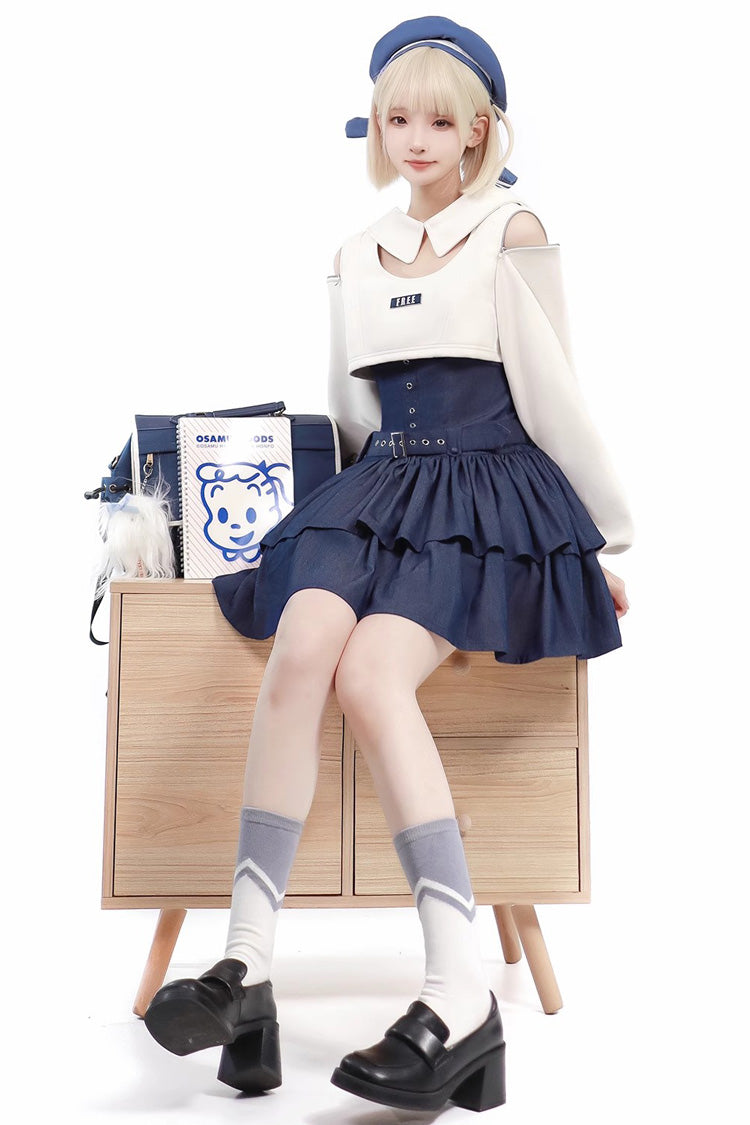 Navy Double Layer Ruffle Sweet Lolita JSK Dress