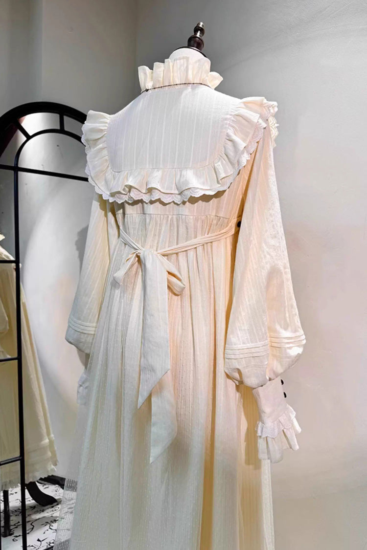Ivory Sweet Nightgown with Ruffled Bow and Long Sleeves