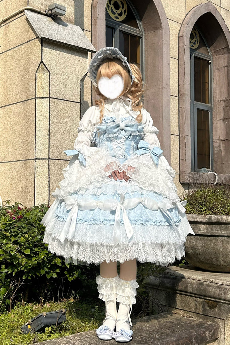 Azure Plus-Size Sweet JSK with Lace and Multi-Tier Ruffles