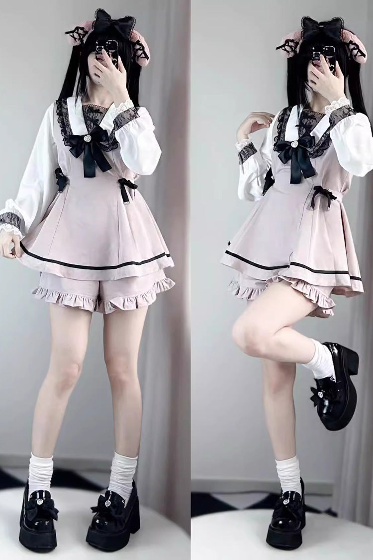 Sweet Bowknot Lace Long Sleeve Jirai Dress in Two Variants