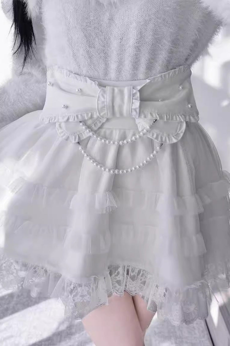 Pearl Ruffle Bow Jirai Kei Skirt