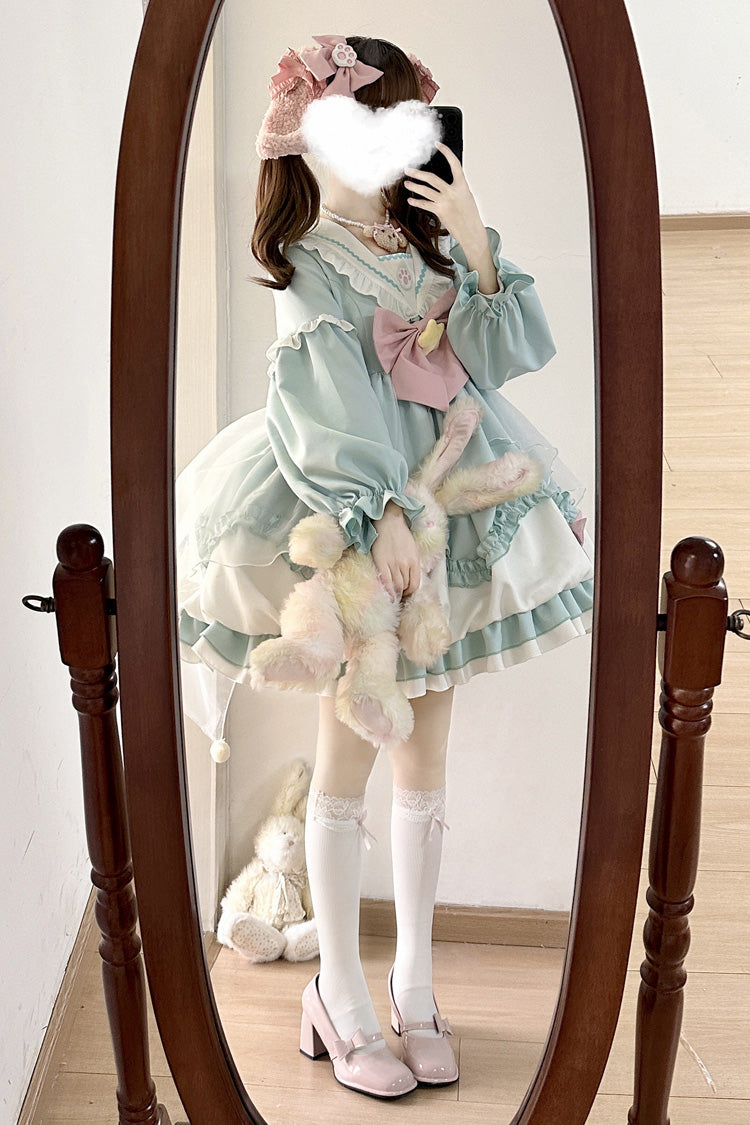Pray Star Sweet Lolita Dress with Double Ruffles and Stitching