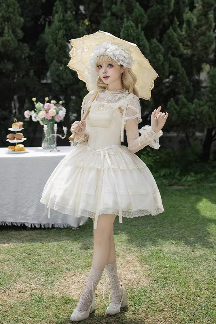 Cream Letters Poems Confession Square Collar Sleeveless Frilled Bow Lace Fishbone Sweet Lolita JSK Dress Two Variants