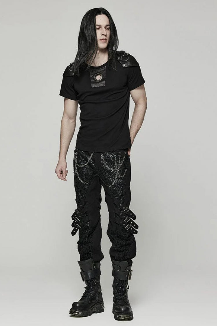 Steampunk Men's Tee with Detachable Shoulder Pads and Cutouts