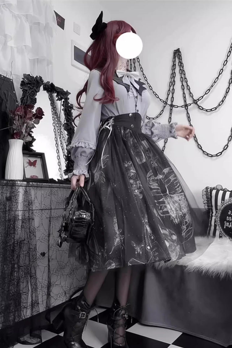 Black Printed Gothic Punk Skirt Set - Halloween Elegant Lolita