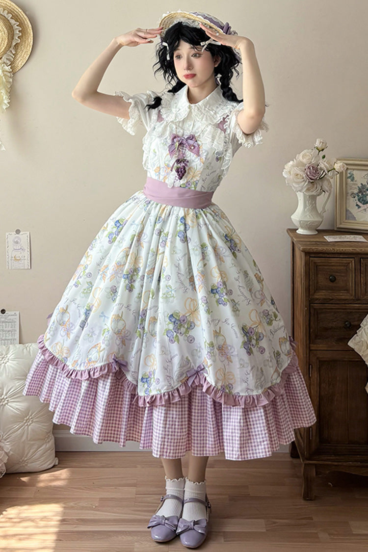 Blueberry Early Summer Sleeveless Print Ruffle Bow Sweet Lolita Jsk Dress