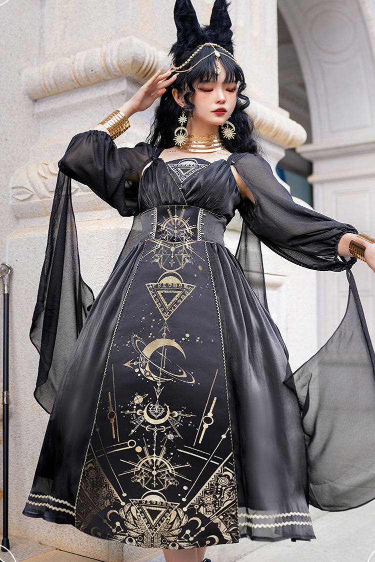Black Print Ruffle Hot Stamping Gothic Gorgeous JSK Mini Dress