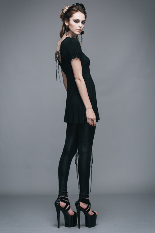 Lace Neck Short Sleeve Mid-Length Gothic Women's Tee