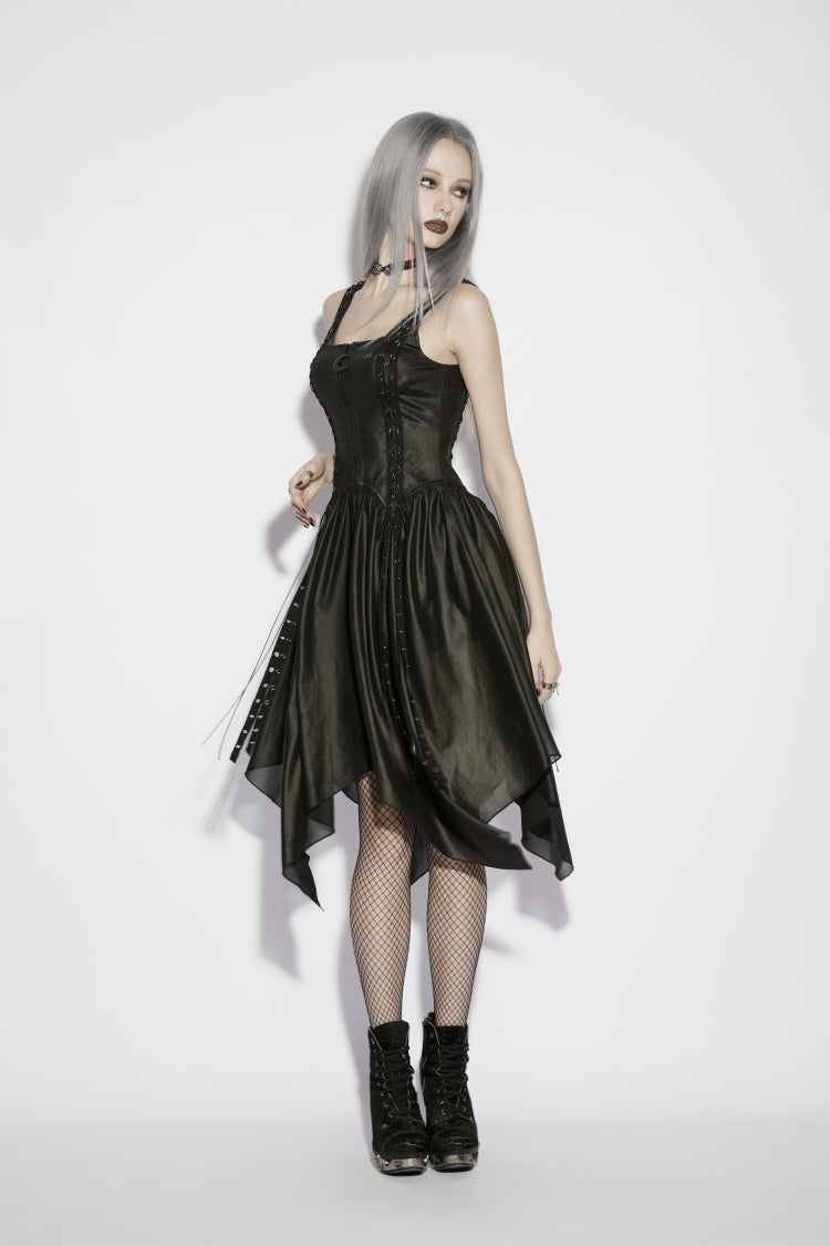 Off Shoulder Slim Irregular Zippered Eyelet Punk College Style Dress