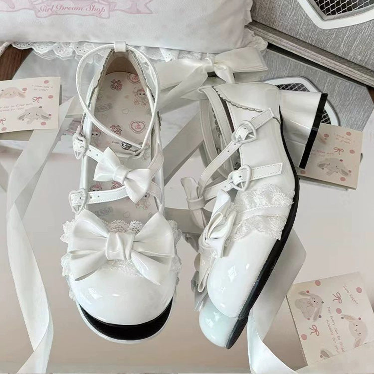 Ribbon Cross Bandage Kitten-Shaped Heel Mid-Heel Pumps - 5 Colors