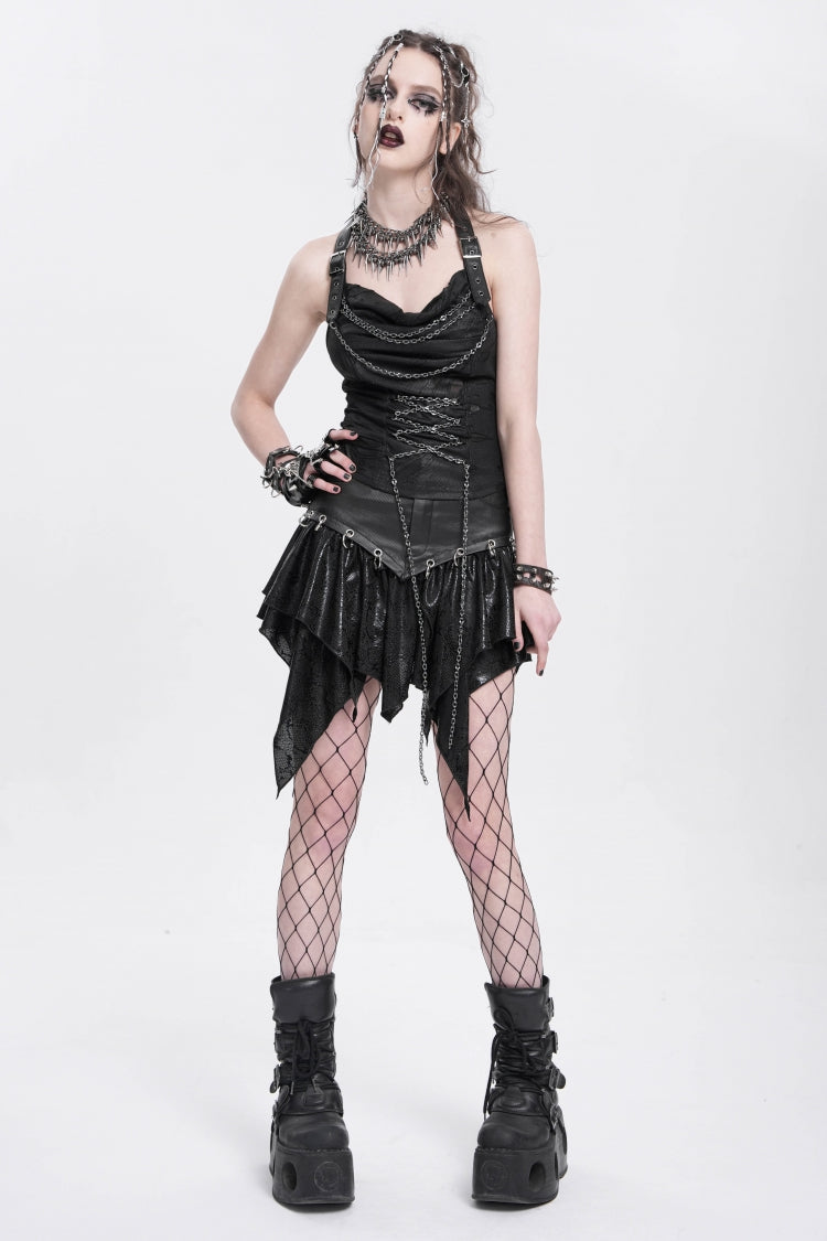 Rebel Black Chained Ripped Halter Punk Vest