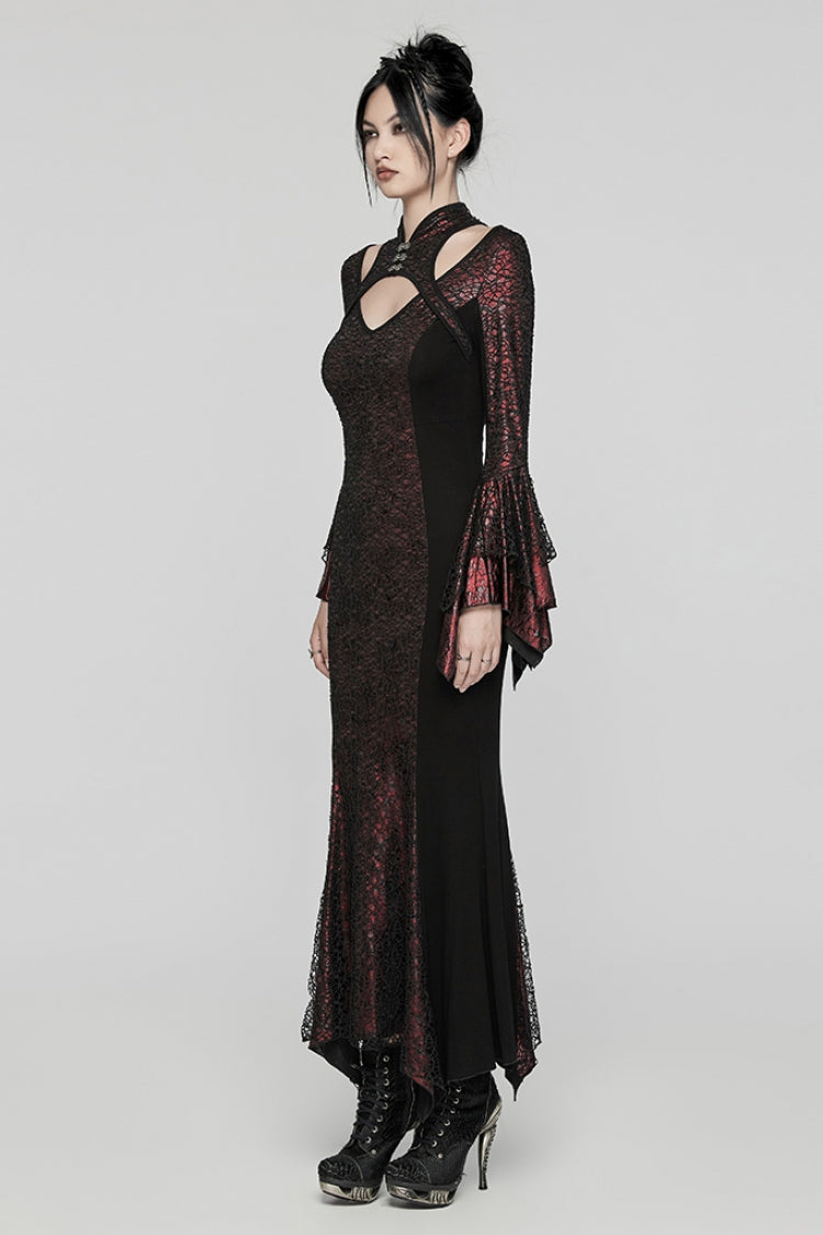 Scarlet & Black Mandarin Collar Fishtail Cutout Gothic Dress