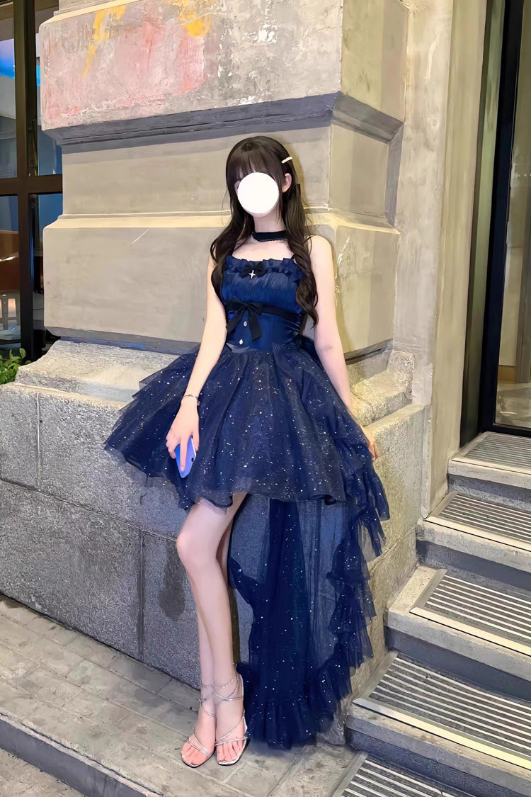 Azure Shimmering Irregular Sweet JSK with Train