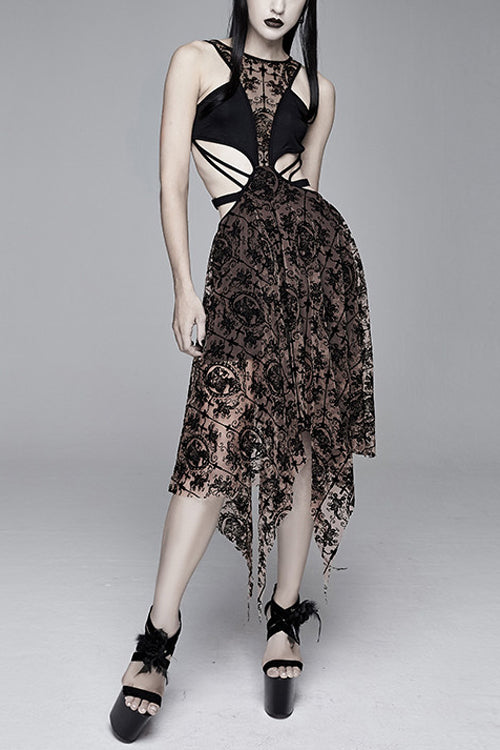Semilucent Hollow Out Sleeveless Mesh Dress