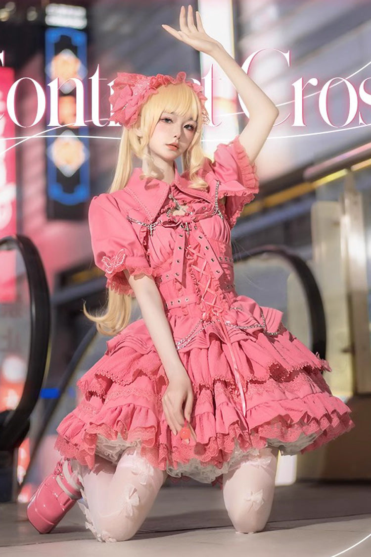 Sleeveless Triple Ruffle Bow Lace Up Gothic Lolita Jsk Dress