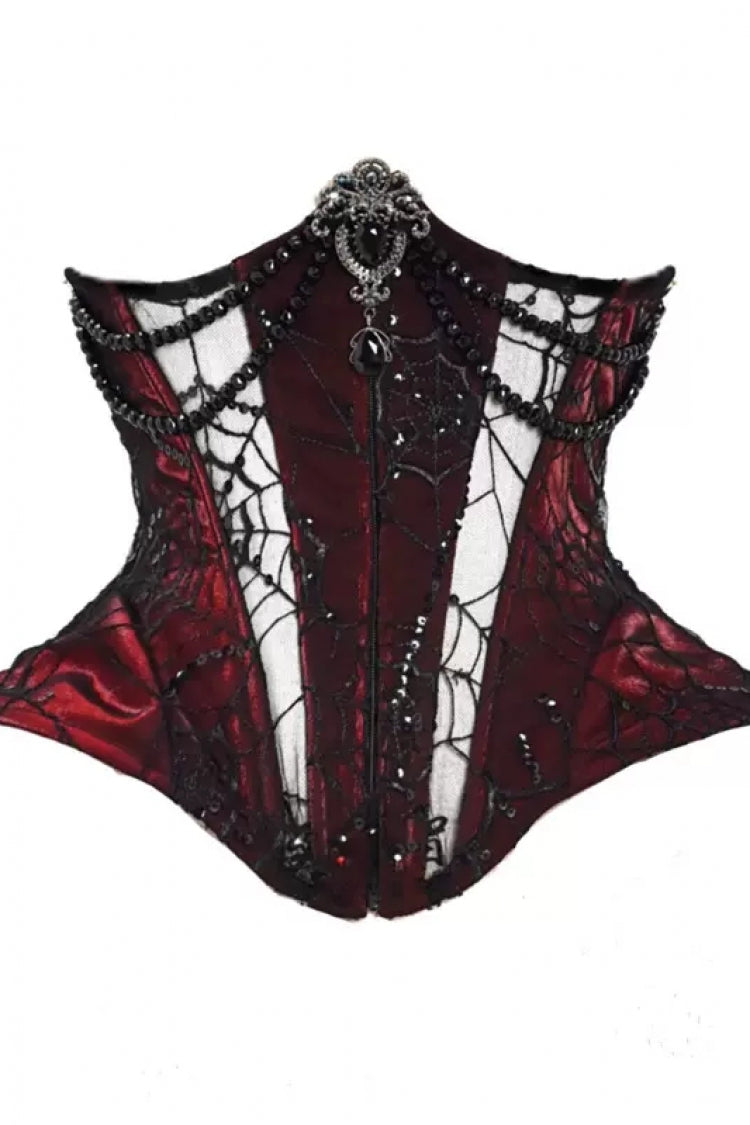 Crimson & Black Rococo Boned Bustle with Ruffled Layers
