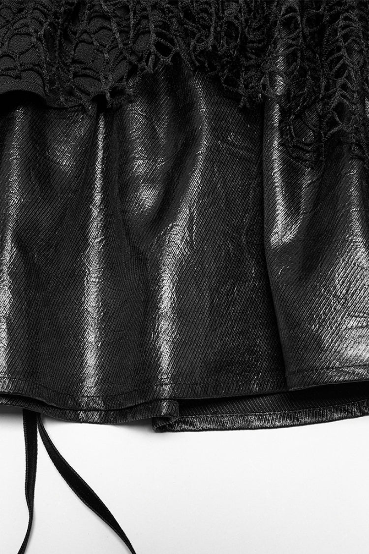 Punk Skirt with Lace-Up and Mesh Panels, Black
