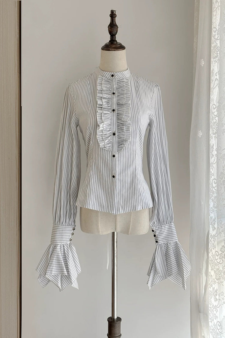 Ivory Manor Point Striped Ruffle Hem Bow Gothic Skirt