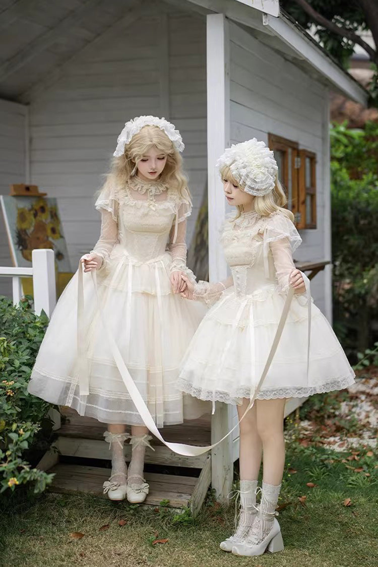 Cream Letters Poems Confession Square Collar Sleeveless Frilled Bow Lace Fishbone Sweet Lolita JSK Dress Two Variants