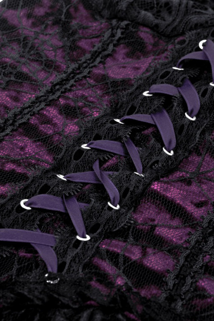 Black/Purple Multi-Layer Lace Lace-Up Gothic Dress