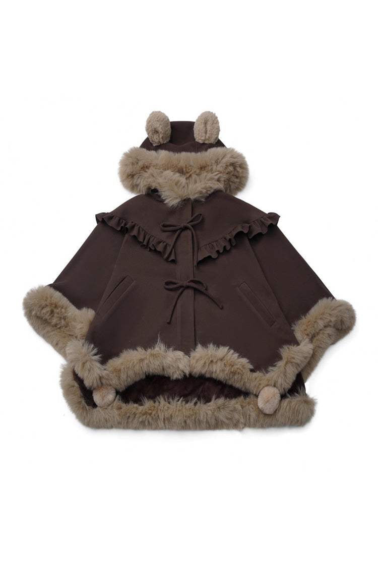 Brown Fluffy Little Bear Sleeveless Printed Ruffled Bow Sweet Lolita Tank Dress