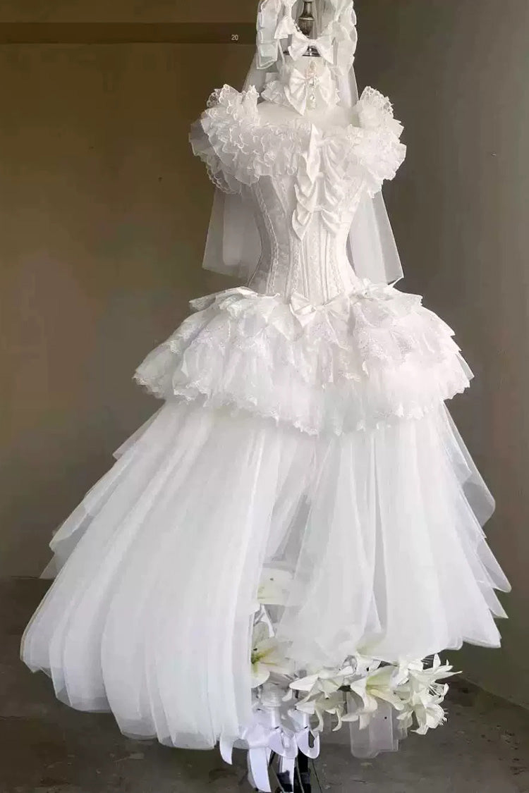 Ivory Square Collar Ruffled Classic Gothic Dress Set - Pure White Prayer · Snow Love