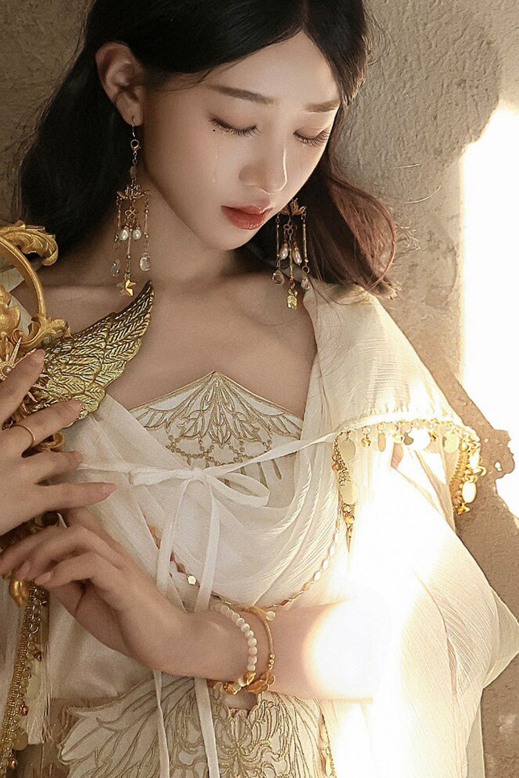 White Sleeveless Gothic Lolita JSK Dress Set Ruffled Greek Style
