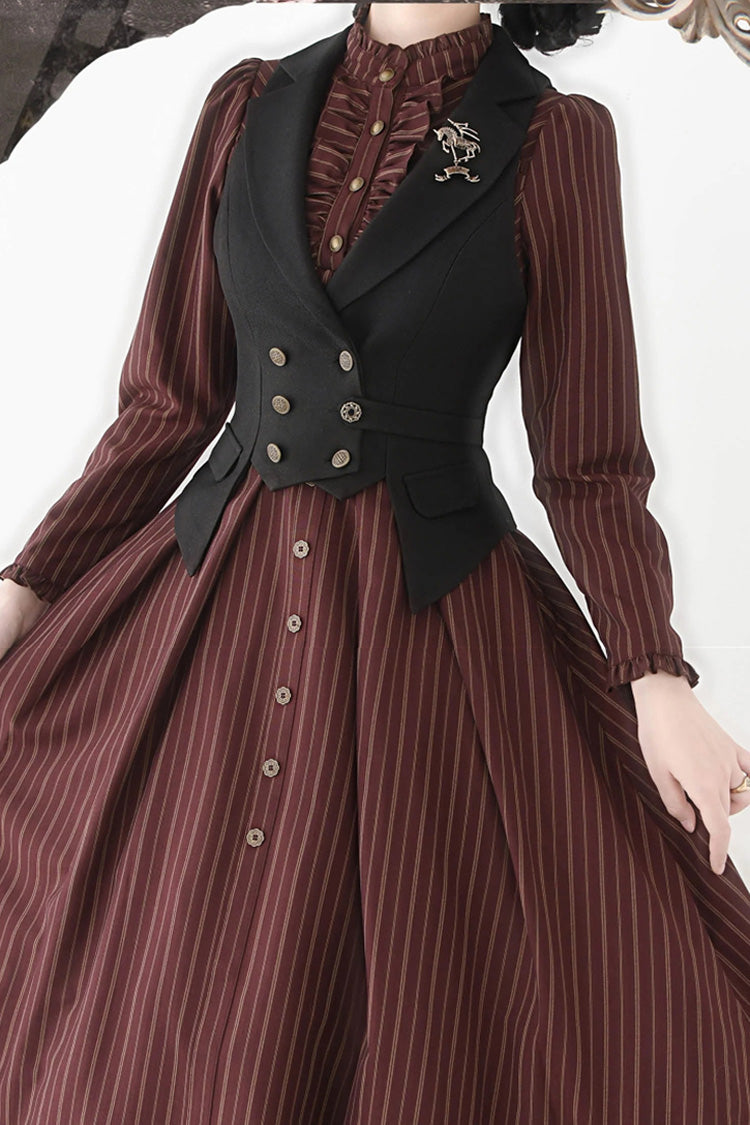 Striped Printed Ruffled Dress - Forest Castle