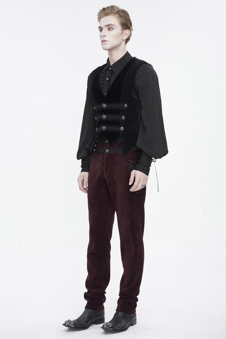 Jet Velvet Corduroy Trim Gothic Waistcoat for Men