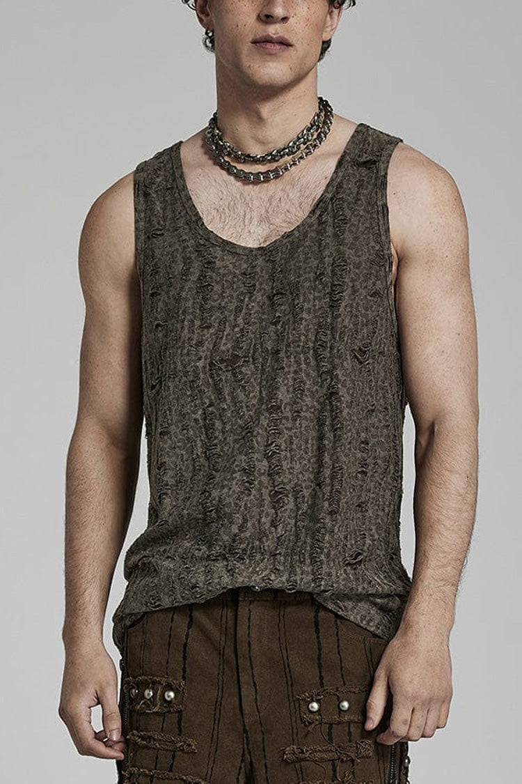 Sleeveless Printed Ripped Steampunk Vest for Men