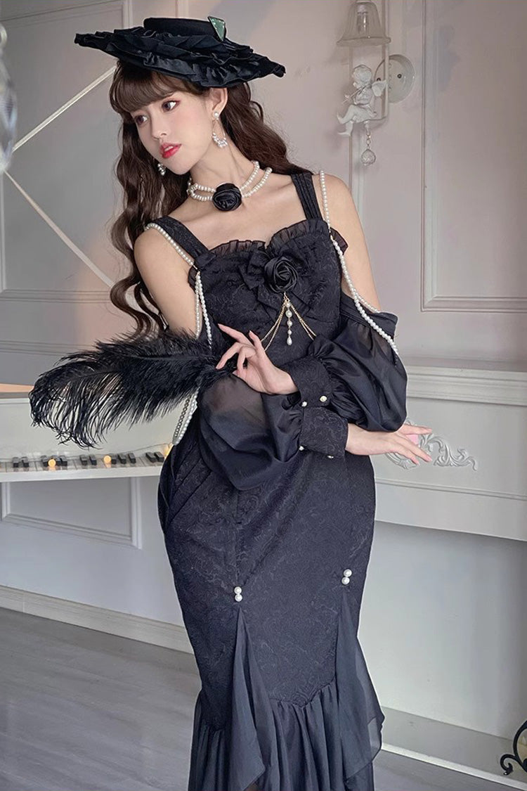 Sleeveless Jacquard Lace Fishtail JSK in Black