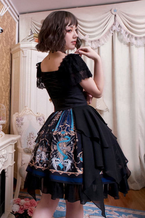God Redemption Print Short Sleeve Gothic Lolita Dress with Lace