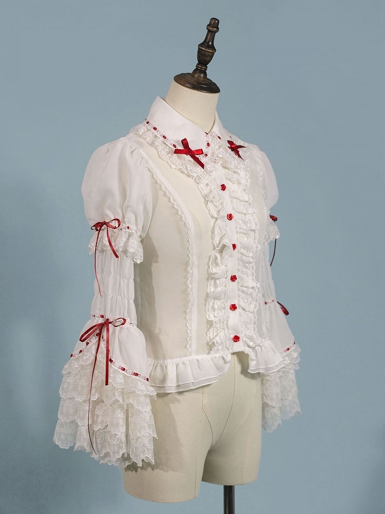 Short Sleeves White Puff Blouse