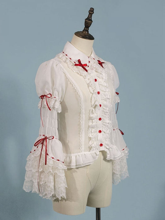 Short Sleeves White Puff Blouse