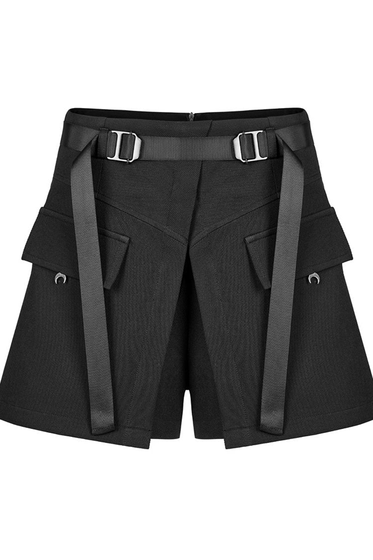 Punk Two-Piece Shorts with Cross Lamination Metal Crescent